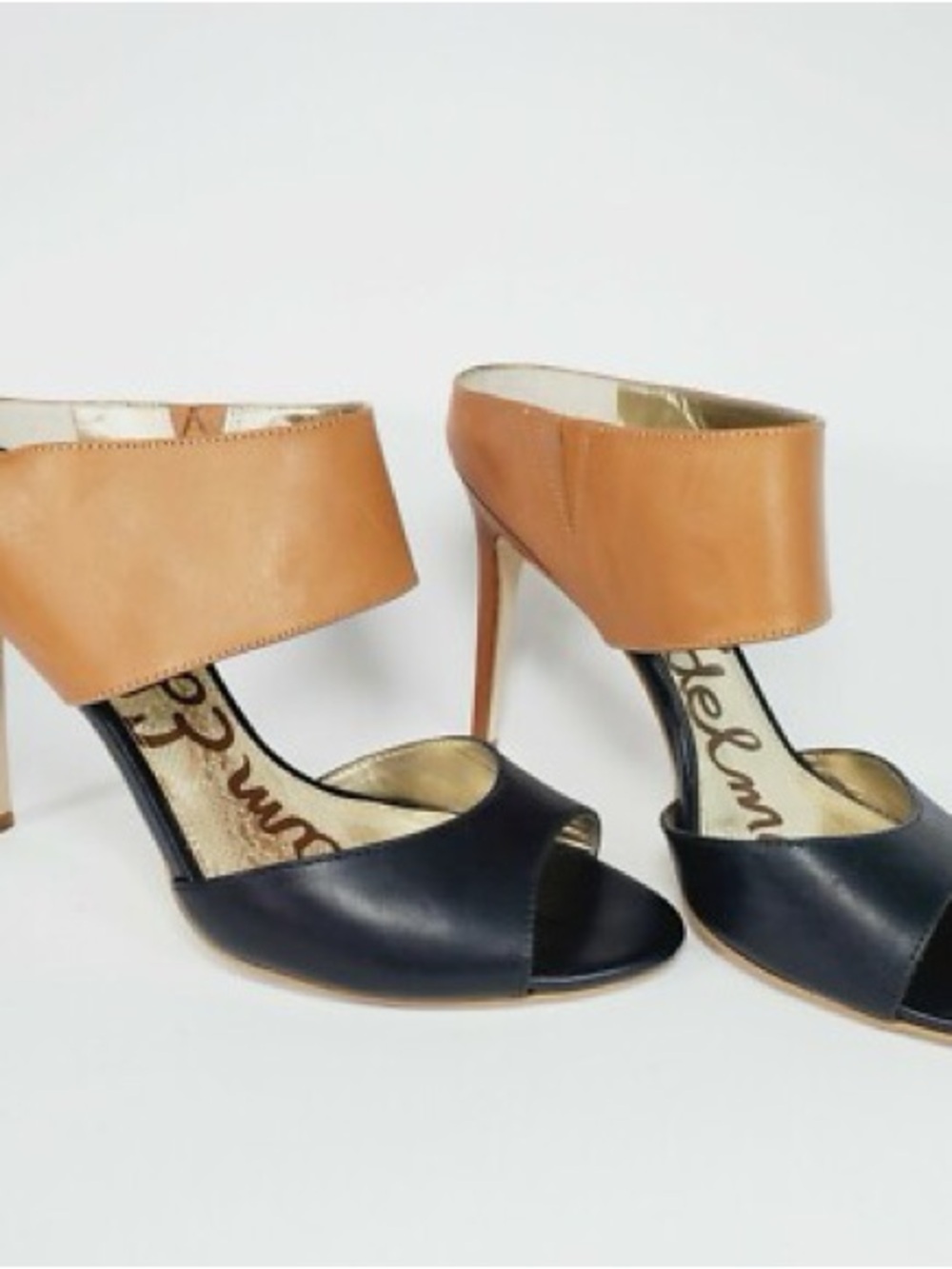 Sam Edelman Scotti Two-Tone Black and Brown High Heel Mules